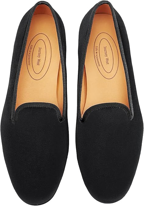 Journey West Men's Velvet Loafers Embroidery Slip-On Loafers Tuxedo Dress Shoes Smoking Slippers For Men