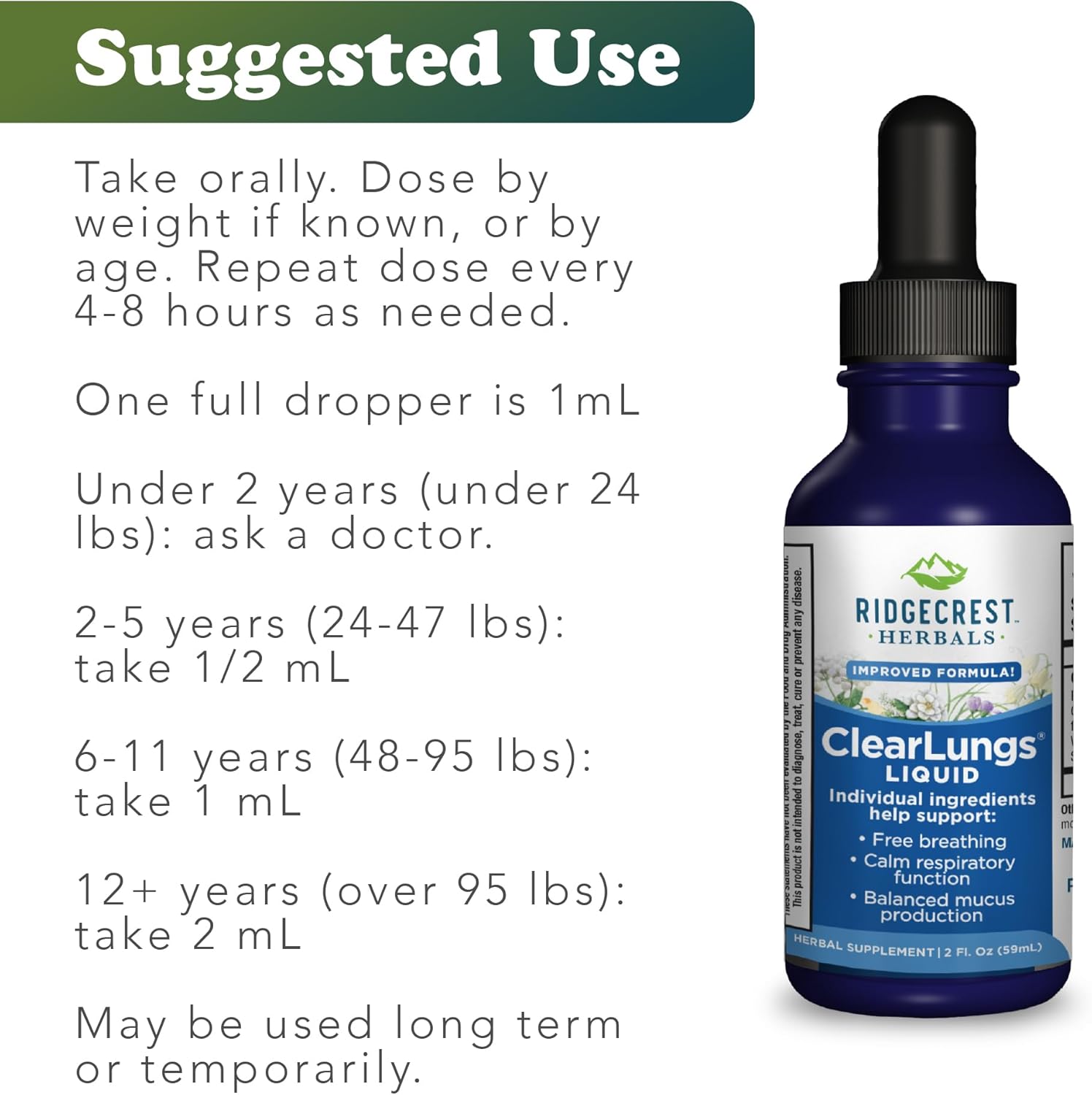 Ridgecrest Herbals ClearLungs Liquid Herbal Supplement, Orange Flavor Alcohol Free for Adults and Kids, Natural Lung and Nasal Wellness Formula for Bronchial and Mucus Support (2 fl oz, 29 Servings) - Image 4