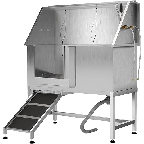 50" Stainless Steel Professional Dog Washing Station - Pet Bathing Tub w/Non-Slip Ramps | Slip-Resistant Floor Grate | for Large/Medium/Small Dogs