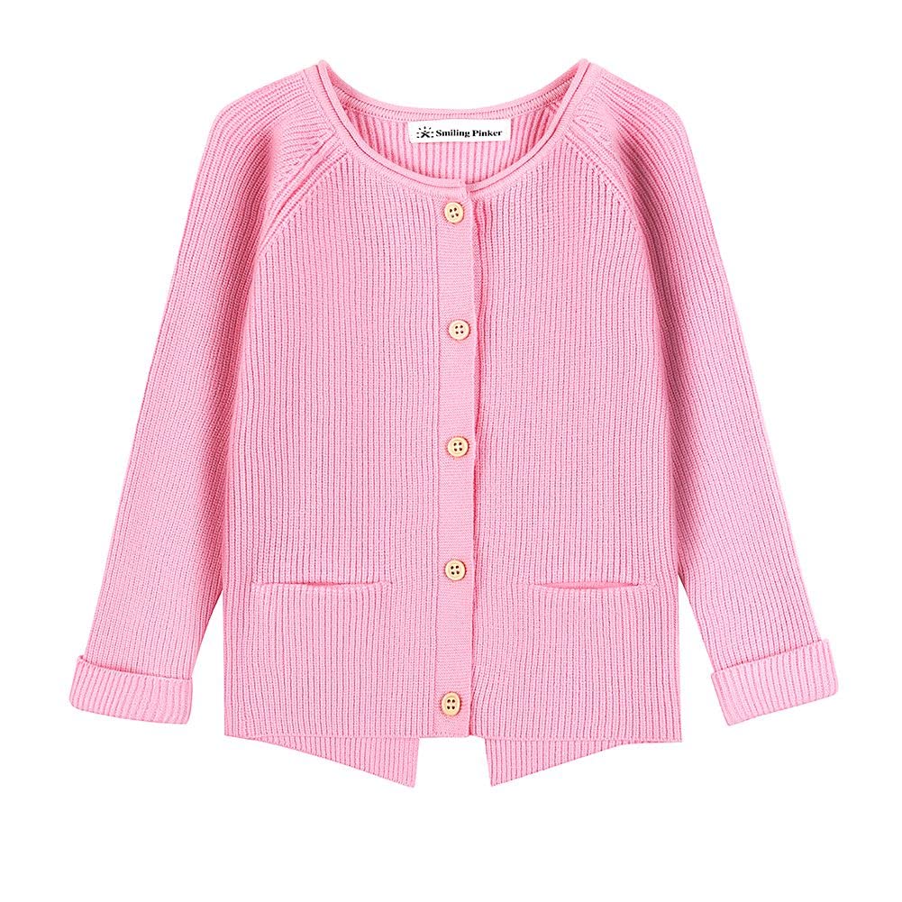 SMILING PINKER Toddler Girls Cardigan Sweater Turned UP Sleeves with Pockets