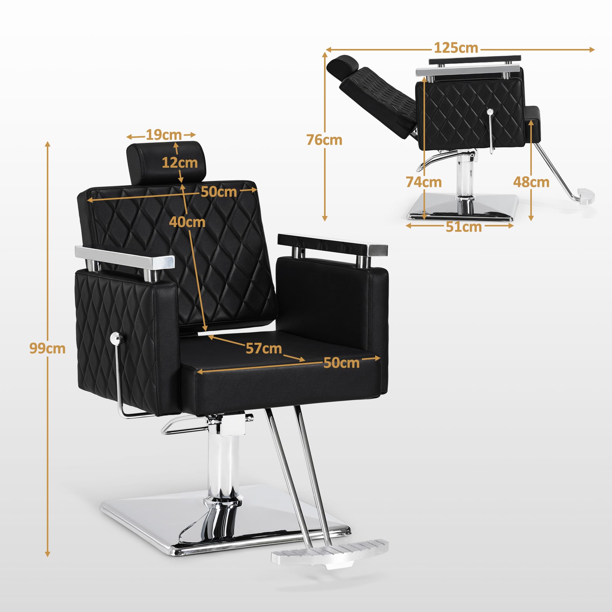 Barberpub Sedia da parrucchiere con poggiatesta inclinabile, con pompa idraulica, girevole a 360°, dispositivo da parrucchiere, regolabile in altezza, sedia per lo styling in PVC, 2073 (nero)