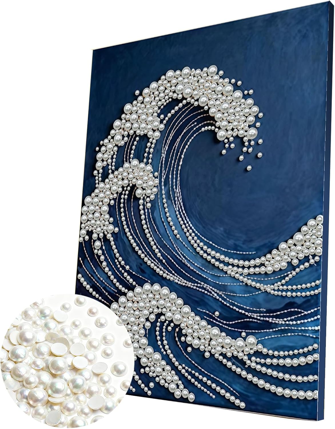 DIY Pearl Painting Kit with Wooden Frame, 3D Plastic Pearl Gemstone Ocean Art Craft for Adults Beginners, Diamond Art Kits for Adults, Home Wall Decor Ready Gift for Women(Waves)(30 * 40cm)