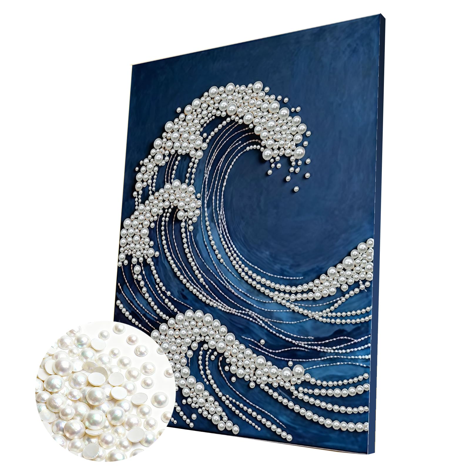 DIY Pearl Painting Kit with Wooden Frame, 3D Plastic Pearl Gemstone Ocean Art Craft for Adults Beginners, Diamond Art Kits for Adults, Home Wall Decor Ready Gift for Women(Waves)(30 * 40cm)