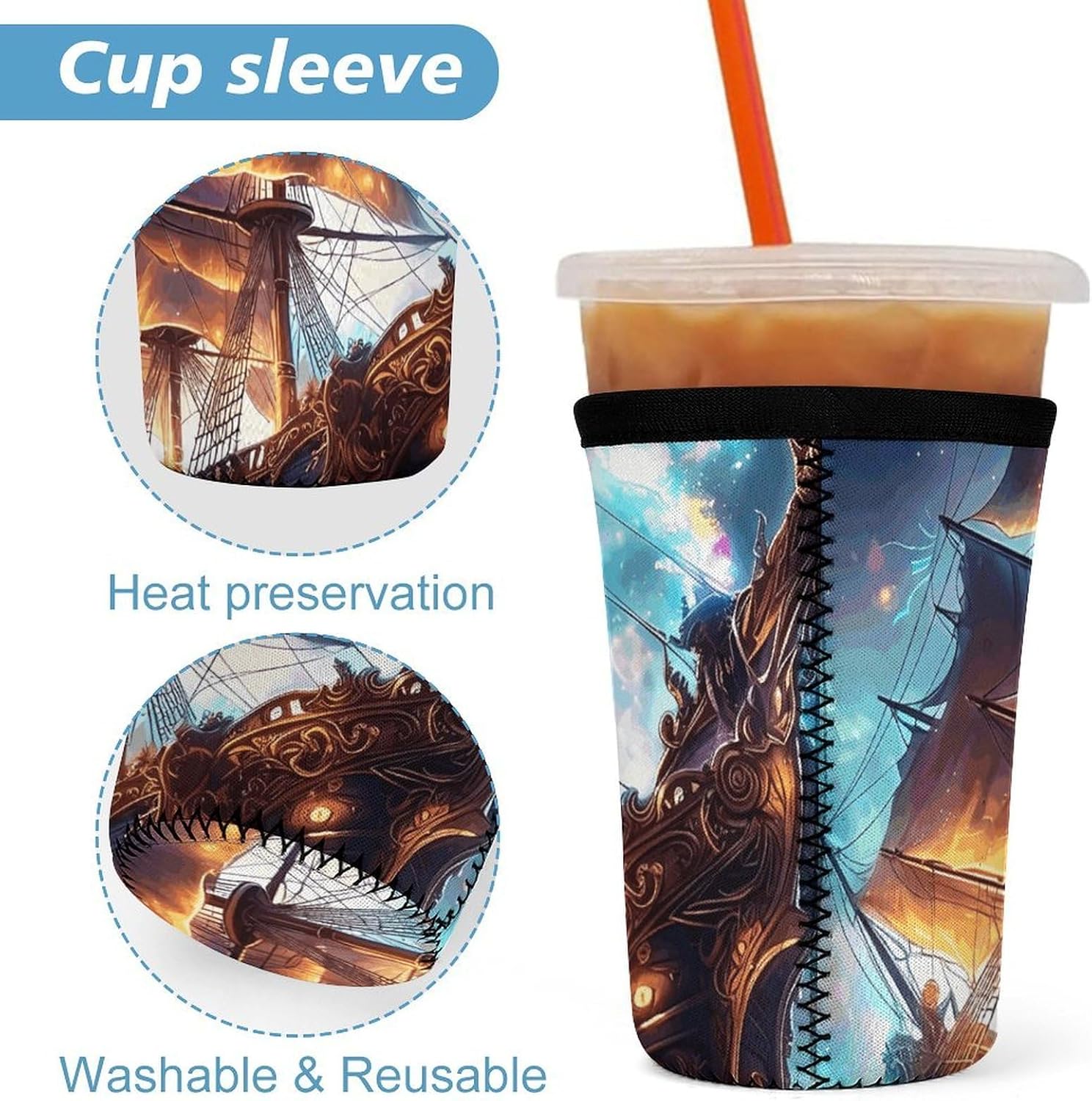 3 Pack Neoprene Cup Sleeves, Stretchy Reusable Drink Cup Cover Universal