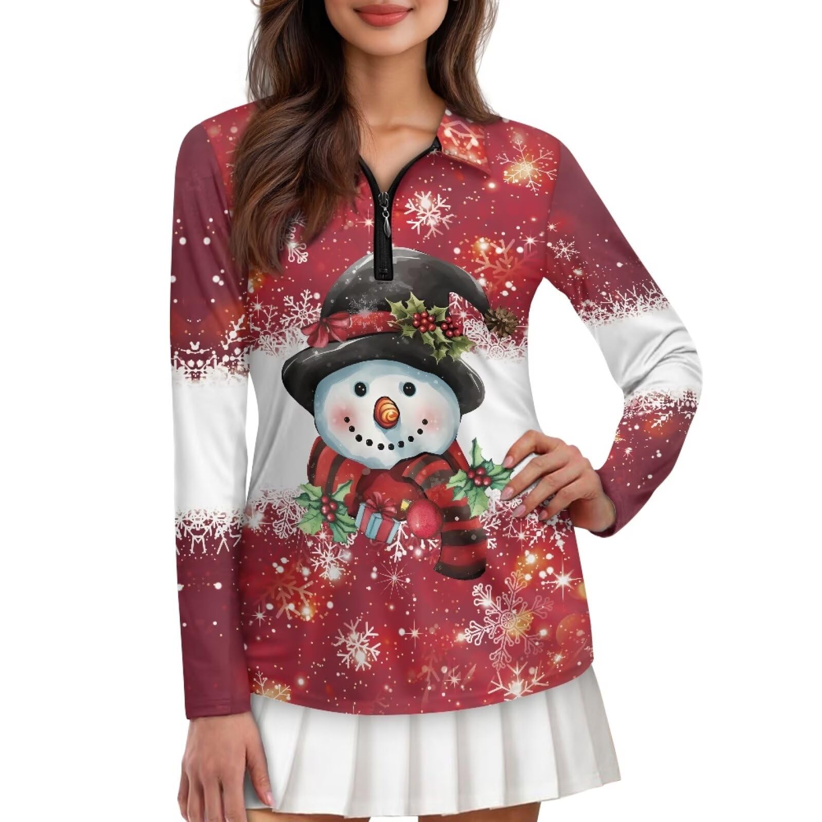 Biyejit - Polo de manga larga para mujer, con cremallera de 1/4, para golf, tenis, gimnasio, deportes, entrenamiento, ciclismo, XS-2XL