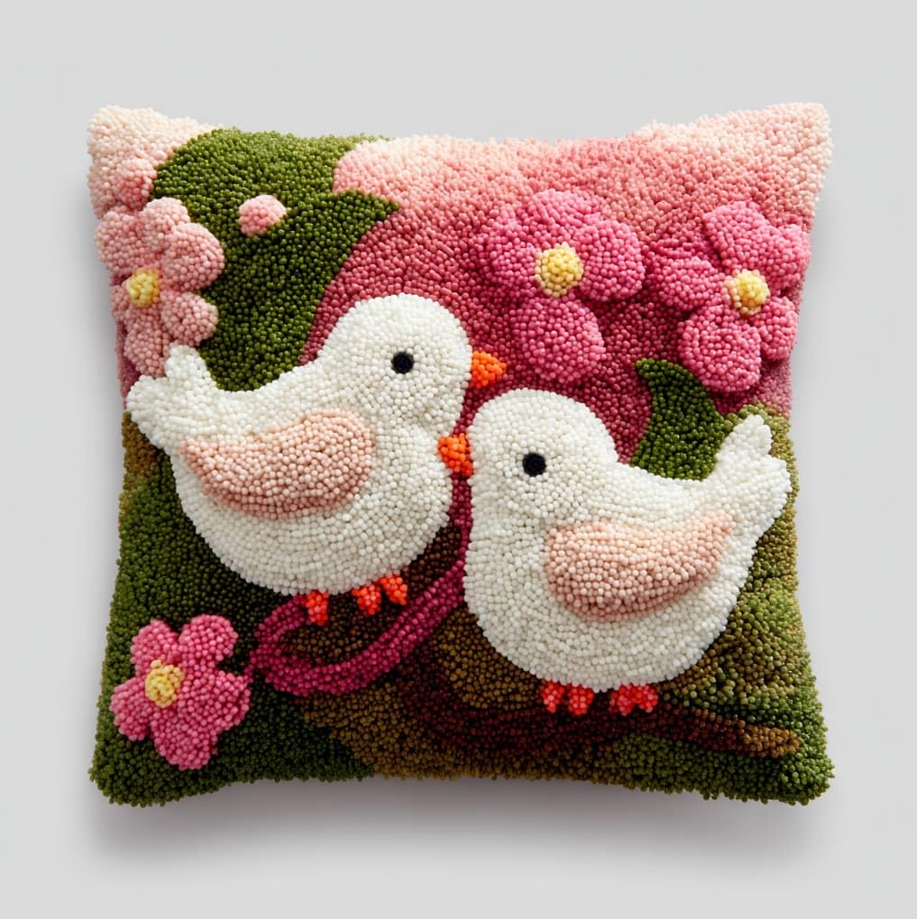 Axiangzik Pigeons And Flowers Handmade Latch Hook Cushion Kit 17X17 Inch,