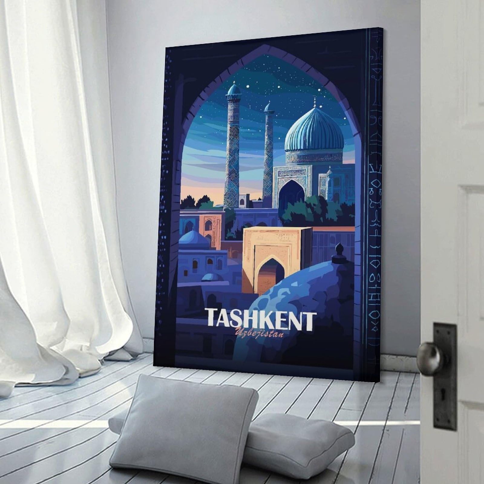 Junmoney Tashkent, Uzbekistan Cityscape Illustration Hanging Wall Art 12x18inch(30x45cm), for Bedroom Walls, Guest Spaces Or Lounges, An Easy Wall Refresh for Bedrooms
