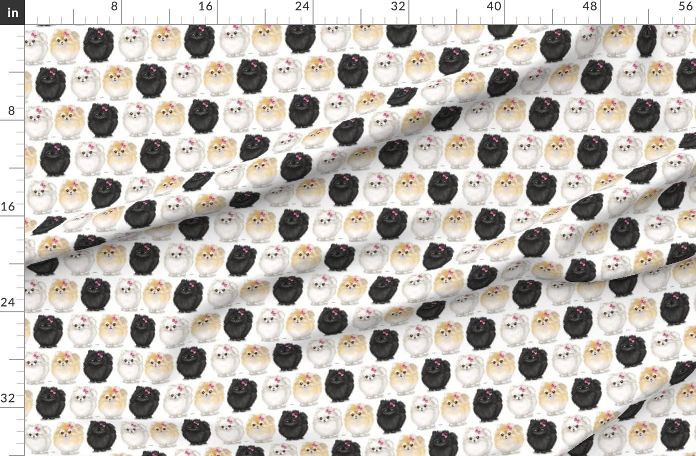 Spoonflower Fabric - Pomeranians White Pomeranian Dog Puppy Pet Cute Horizontal Bow Printed on Organic Cotton Sateen Fabric by The Yard - Sewing Quilting Apparel Home Decor