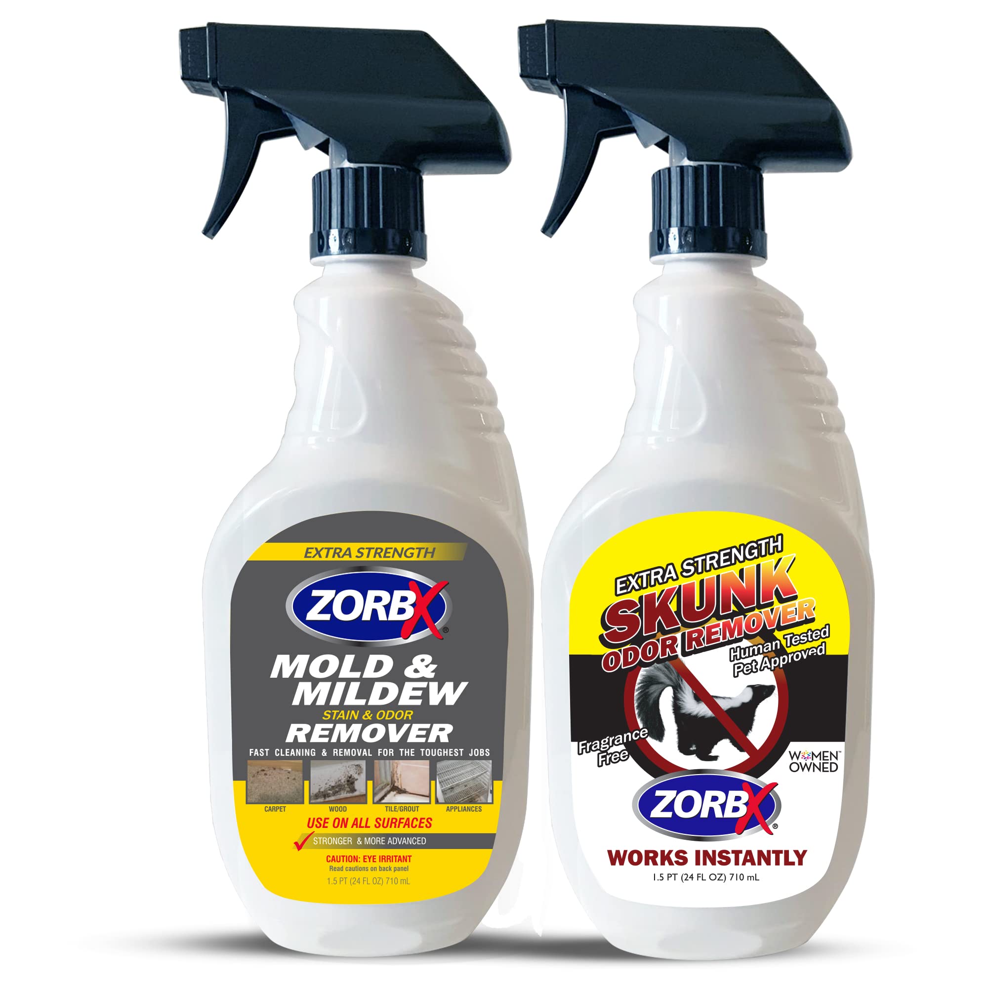 ZORBXBundle of Skunk Odor Remover Spray (24 OZ) & M&M Stain and Odor Remover Spray (24 OZ) - Perfect Solution to Get Rid of Skunk Odors & Tough Stains