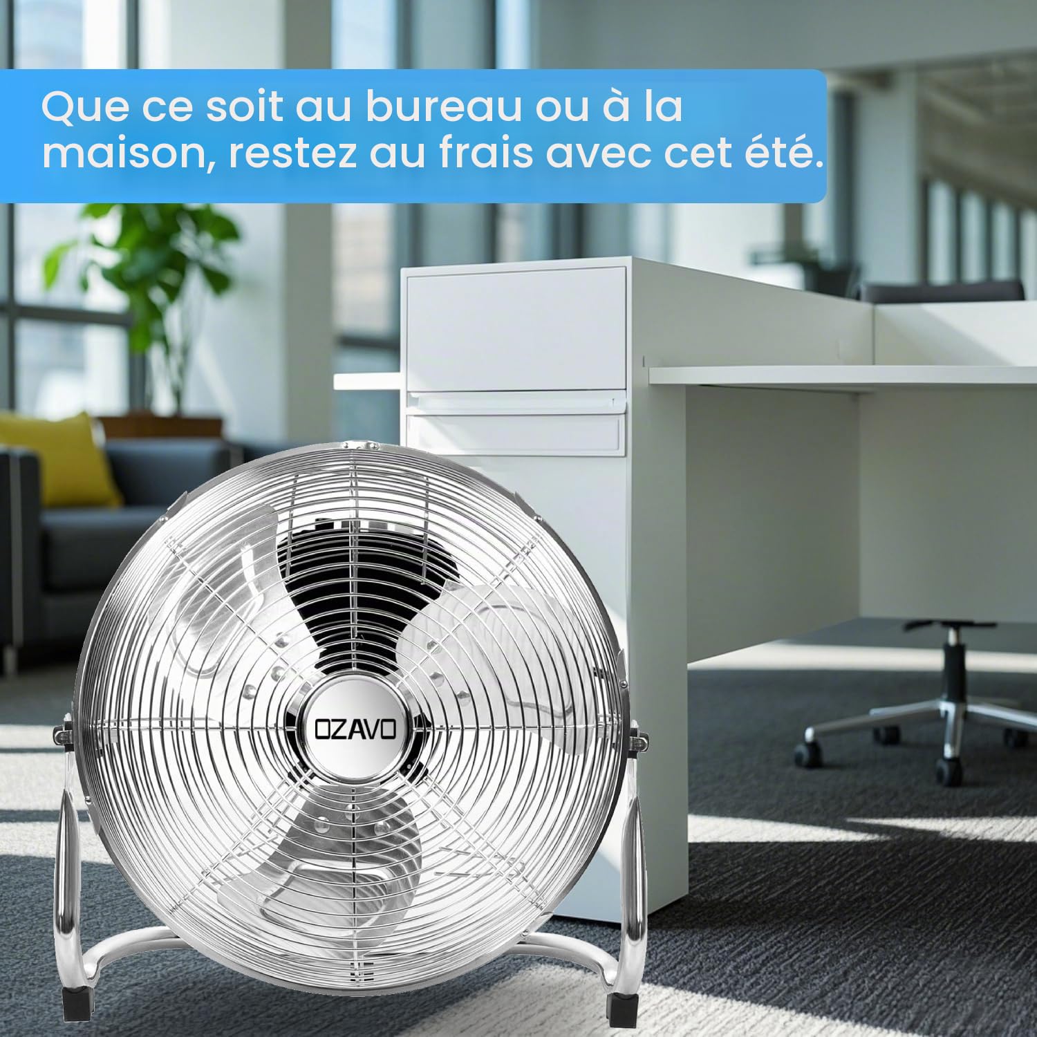 Ventilateur de Sol en Métal Brasseur d'air Industriel, Argent | Robuste, Rétro sur Pied, 3 Vitesses, Angle d'inclinaison Réglable, 80W
