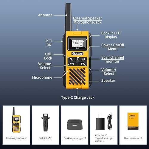 Miniatura 7 de G1pro IP67 - Walkie Talkies flotantes impermeables de largo alcance para adultos, radio bidireccional resistente, VOX, USB-C, batería de litio