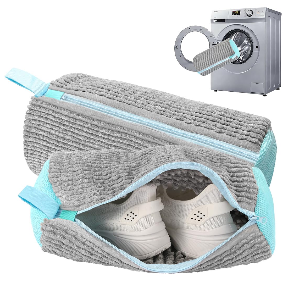 schuhwaschbeutel waschmaschine 2 stiick schuhwaschbeutel waschmaschine - Universell geeignet für Sneaker, Canvas SchuheundandereSchuharten. schuhwaschbeutel Integrierter 360° Reinigungsflaum (grau)