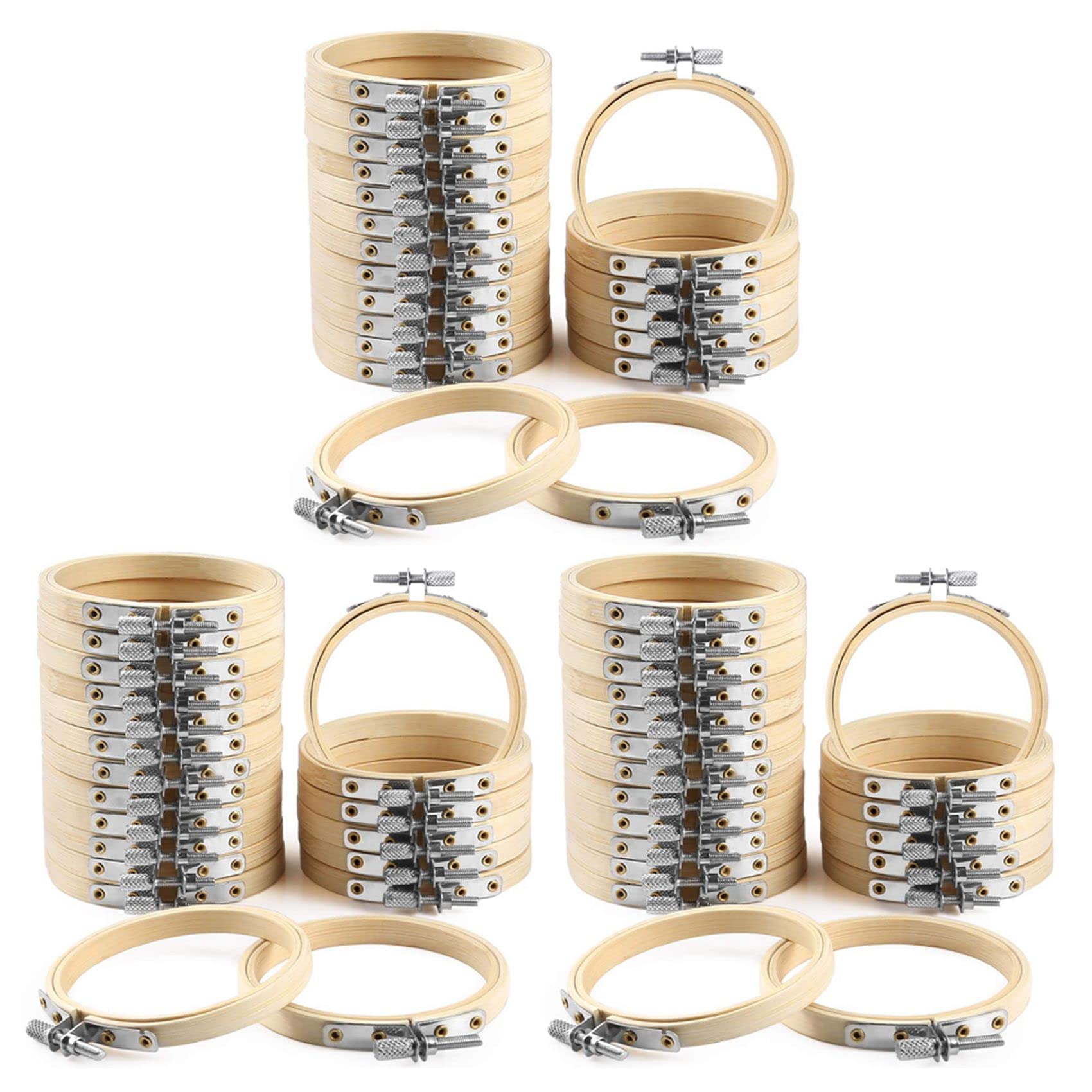 Pasotim 60 Pieces 3 Inch Bamboo Embroidery Hoops Round Wooden Hoop Round Ring for Art Craft Sewing