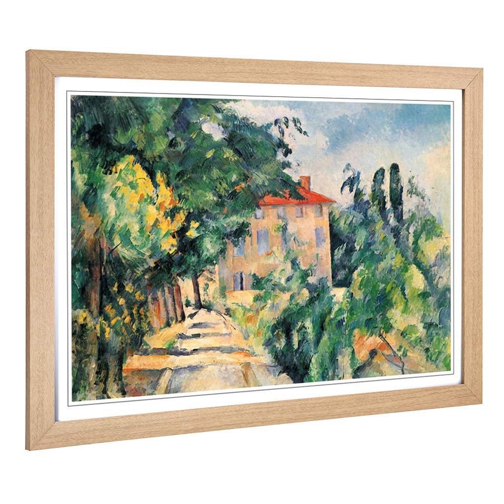Big Box Art Framed Print of Paul Cezanne House with Red Roof Design | Wall Art Picture | Home Decor for Kitchen, Living Room, Bedroom, Hallway, Oak, A2 / 24.5x18 Inch / 62x45cm