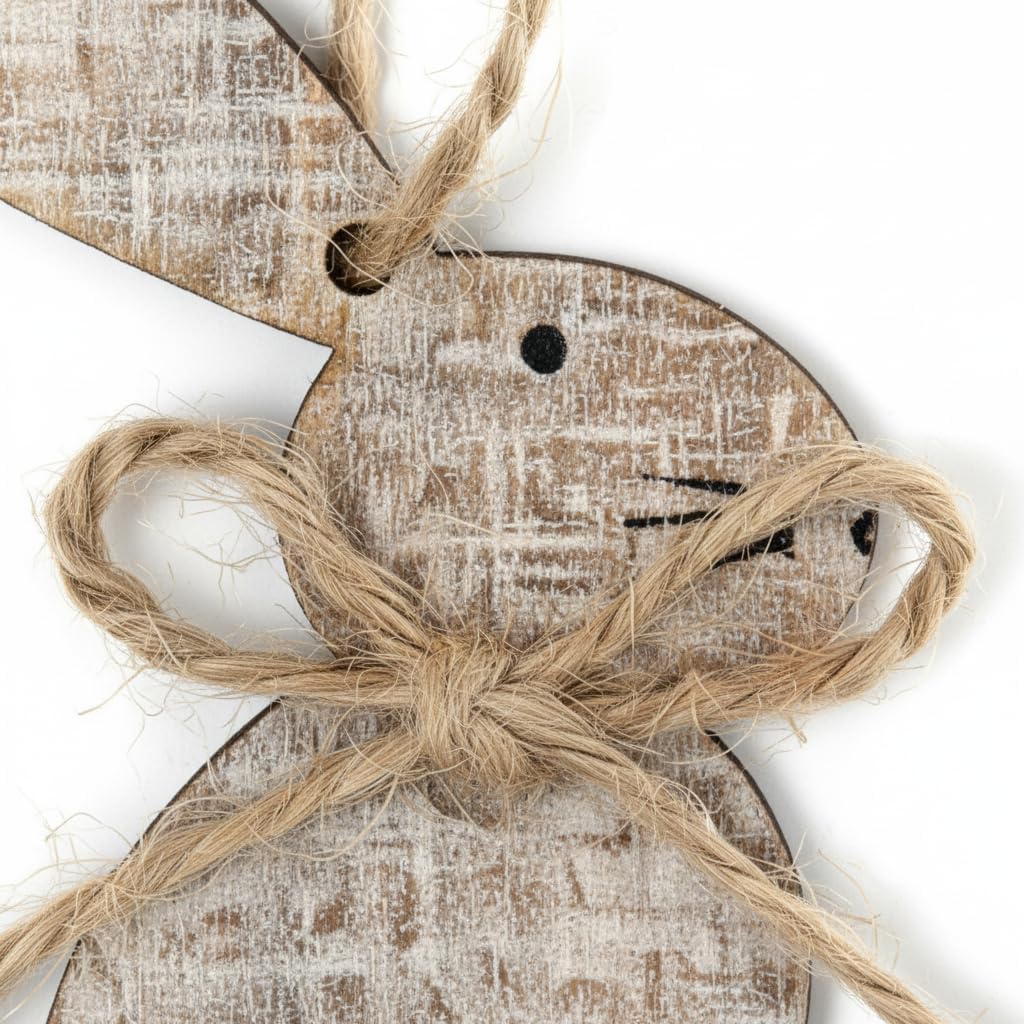RockParty 8pc Natural Wood & Twine Bunny Easter Hanging Decorations (80mm)