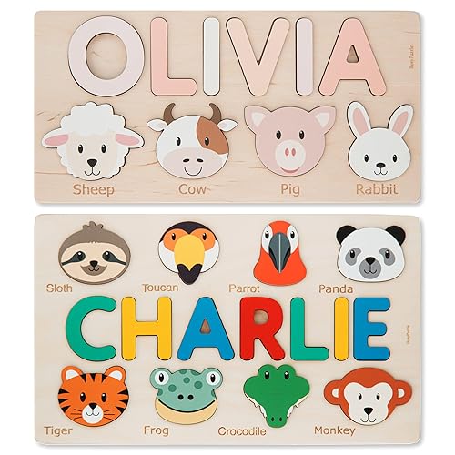 Personalized Name Puzzle with Animals Personalized Wooden Name Puzzle Wooden Toys Custom Name Puzzle by BusyPuzzle Birthday Gift For a 1 Year Old