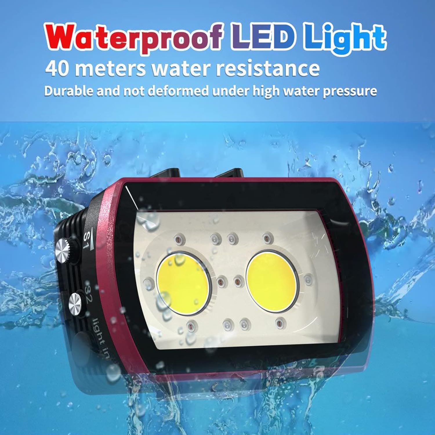 Seafrogs Diving Led Video Light 130FT/40M Waterproof White Red Blue Light Underwater Camera Filling Lights with Ball Head YS Adapter Photography Lighting for Gopro, Housing, Bracket(SL-21)