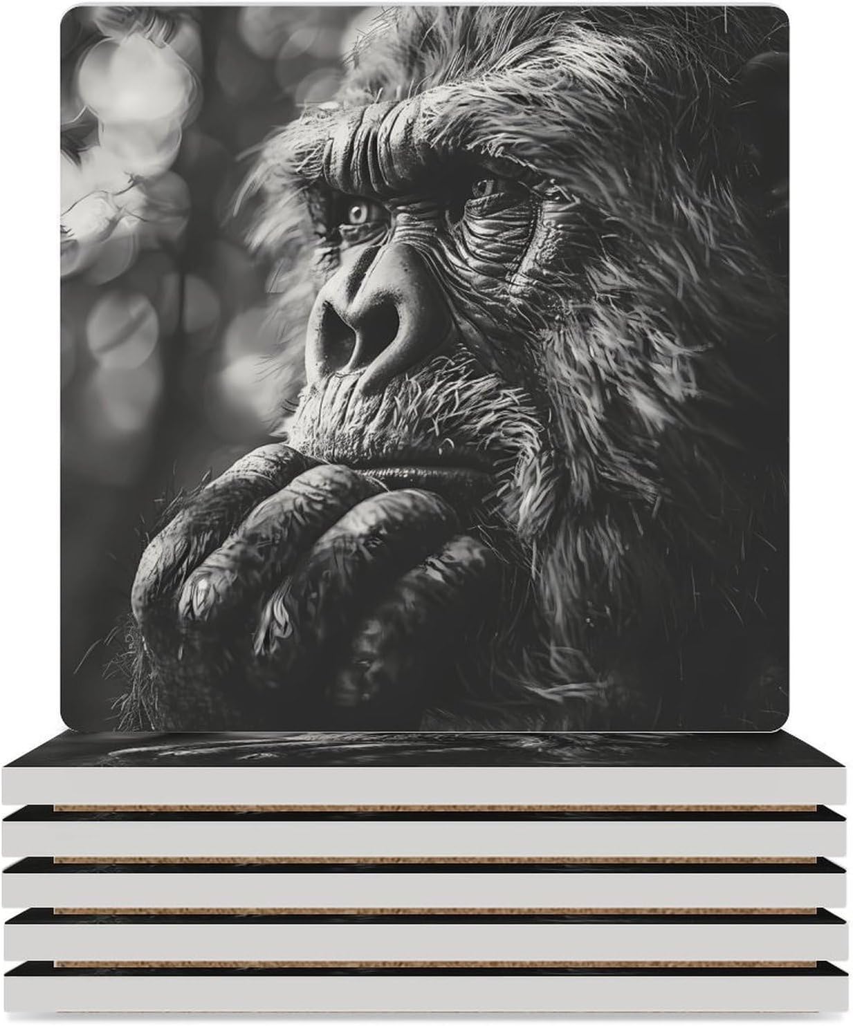 Bigfoot Sasquatch Coaster for Drinks Square Ceramic Table Coasters Stone Mat Crafts 6PCS Home Kitchen Decor