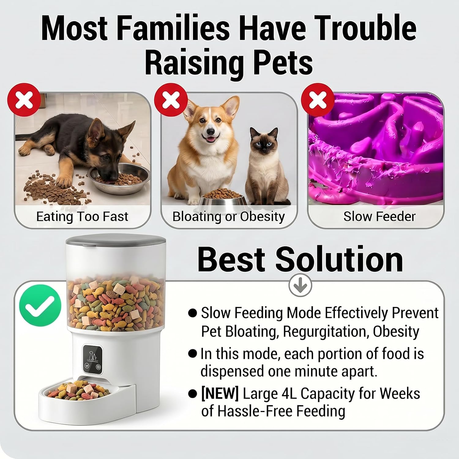 Automatic Cat Feeder with APP Control, WiFi Pet Feeder for Timed & Quantitative Food Dispensing, Remote Feeding for Cats