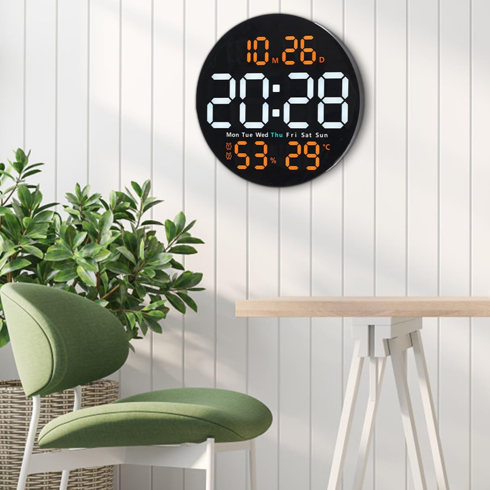 Reloj de pared digital LED digital de 10 pulgadas con temperatura de alarma e higrómetro para salón, oficina, escuela, fitness (naranja)