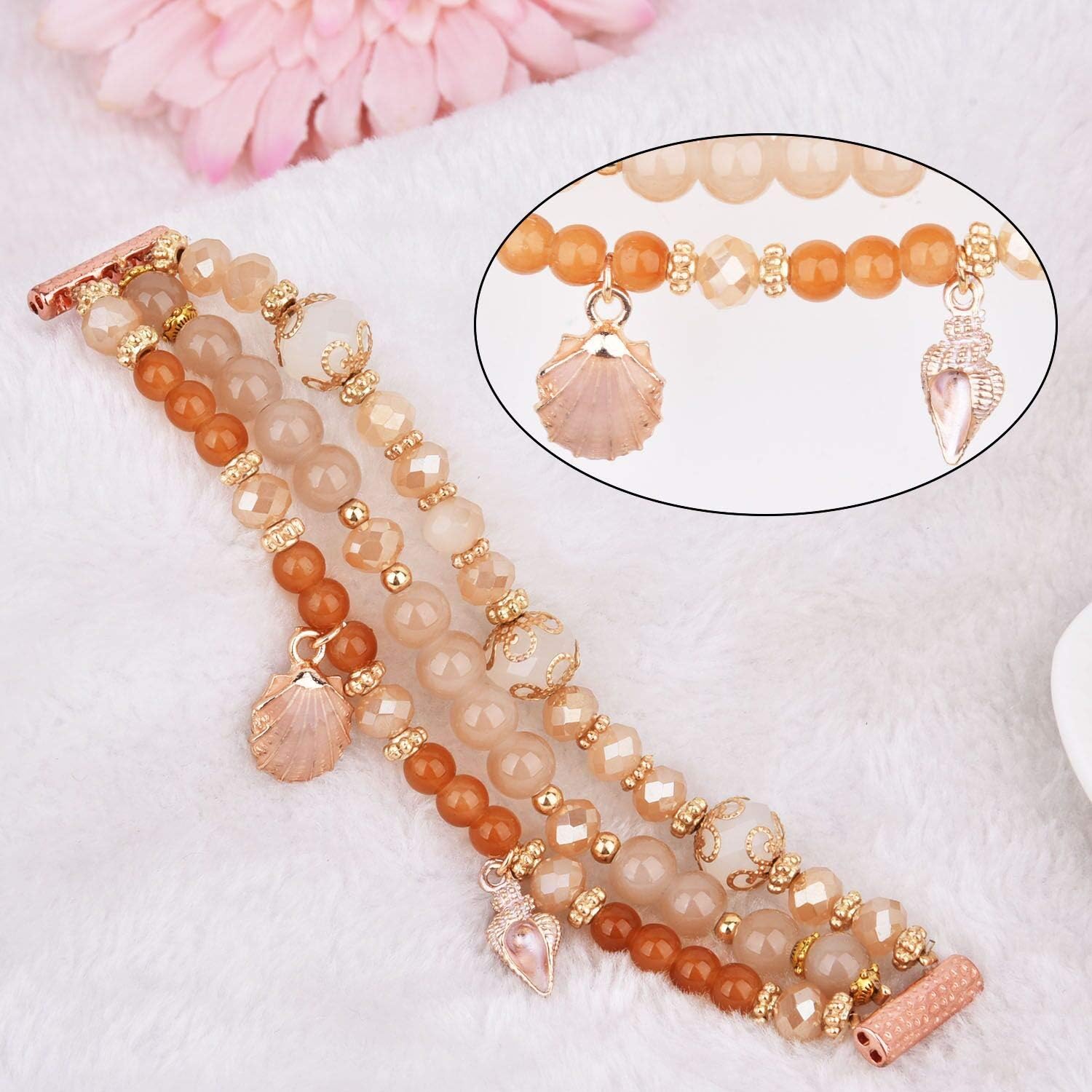 MOFREE Compatible for Samaung Galaxy Watch Active 2 40mm 44mm/Watch 4 40mm 44mm/Watch 4 Classic 42mm 46mm, 20mm Handmade Fashion Elastic Beaded Bracelet Replacement for Samaung Galaxy Watch 3 41mm Watch Bands Women Girl
