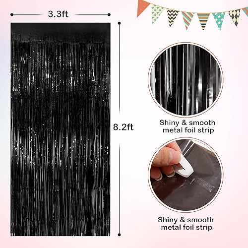 Miniatura 9 de Cortinas de flecos de papel de oropel metálico morado, paquete de 2 cortinas de fondo de 3.3 x 8.3 pies para decoraciones de fiesta de cumpleaños,