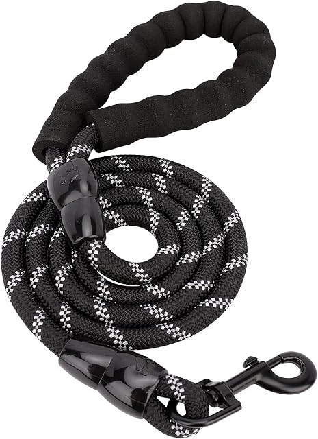 Amazon Basics 1.5 metre Reflective Dog Leash with Comfortable Padded Handle, Black, for Large, Medium or Small Dogs