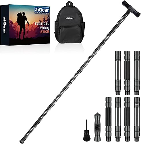 aiGear Hiking Walking Stick with 3 Survival Tool Tactical Walking Staff Adjustable Outdoor Trekking Poles for Survival Camping Hiking