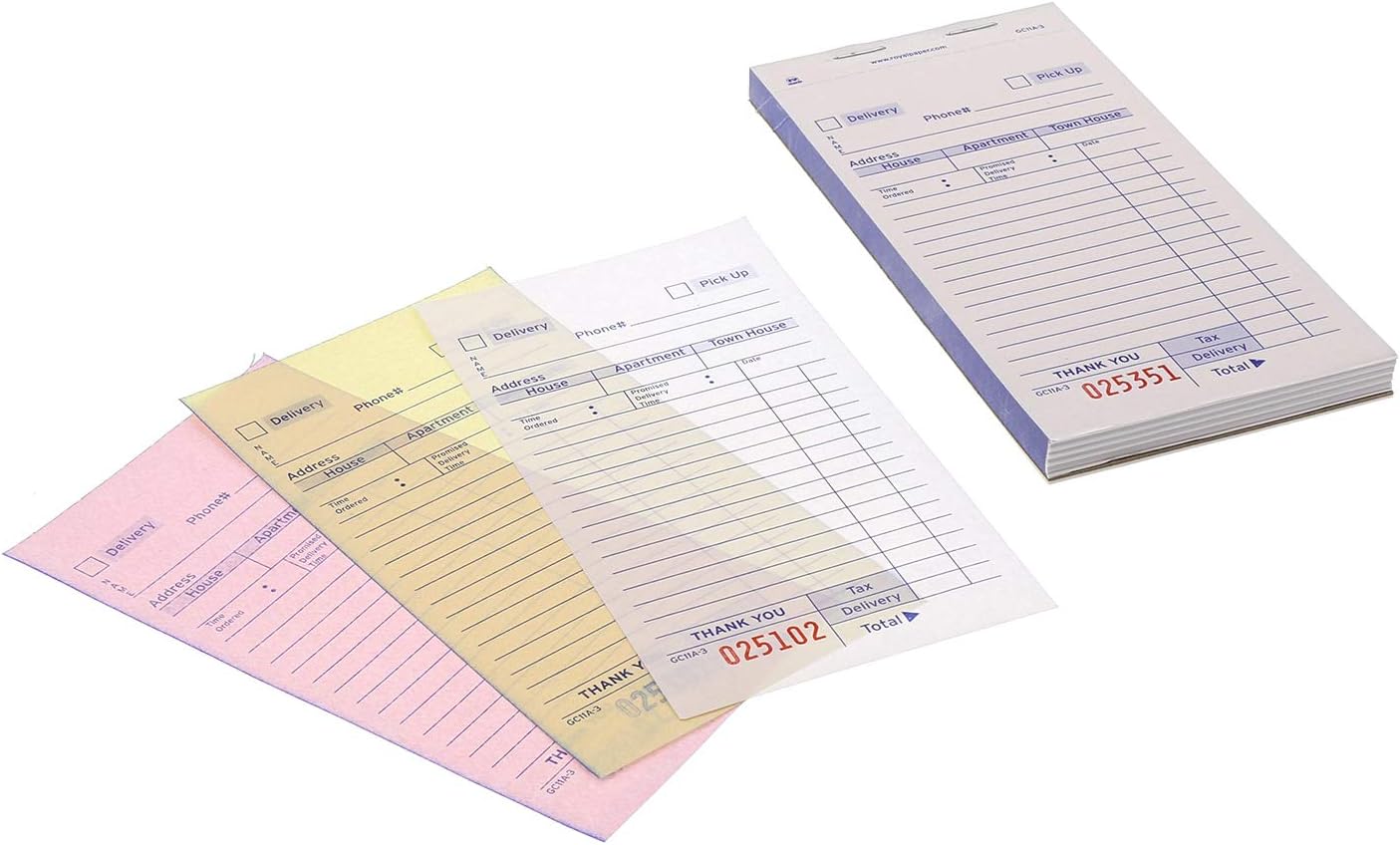 AmerCareRoyal guest check pad, 14 lines, three-part carbonless, 3.4 x 6.69, 50 forms/pad, 50 pads/carton
