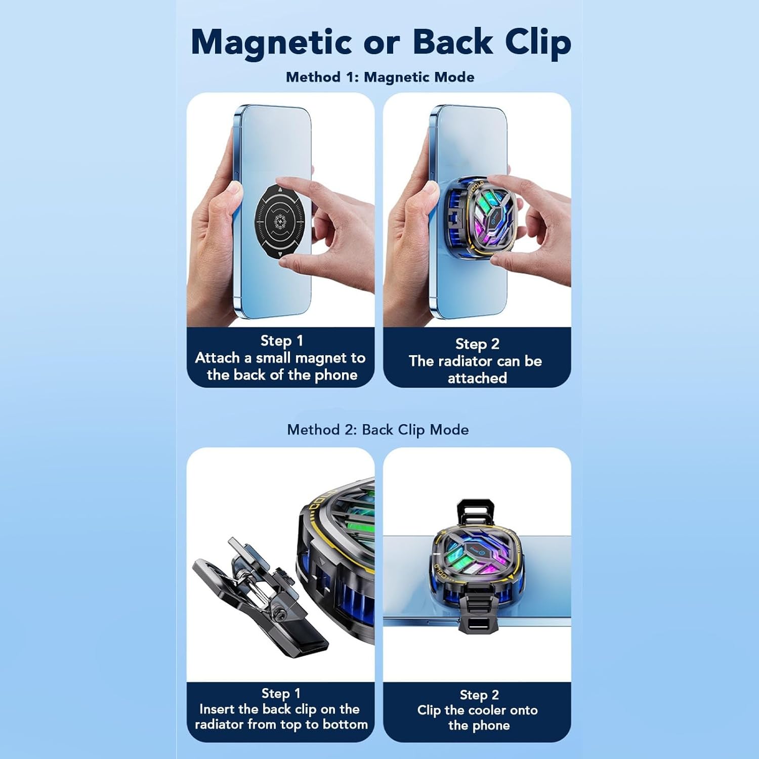 Phone Cooler for Gaming, 5000RPM Magnetic Semiconductor Cooling Fan, High-Speed Phone Cooling Case for Tablets Graphics-Intensive Apps, Anti-Overheat Phone Cooler with Smart Temp Control