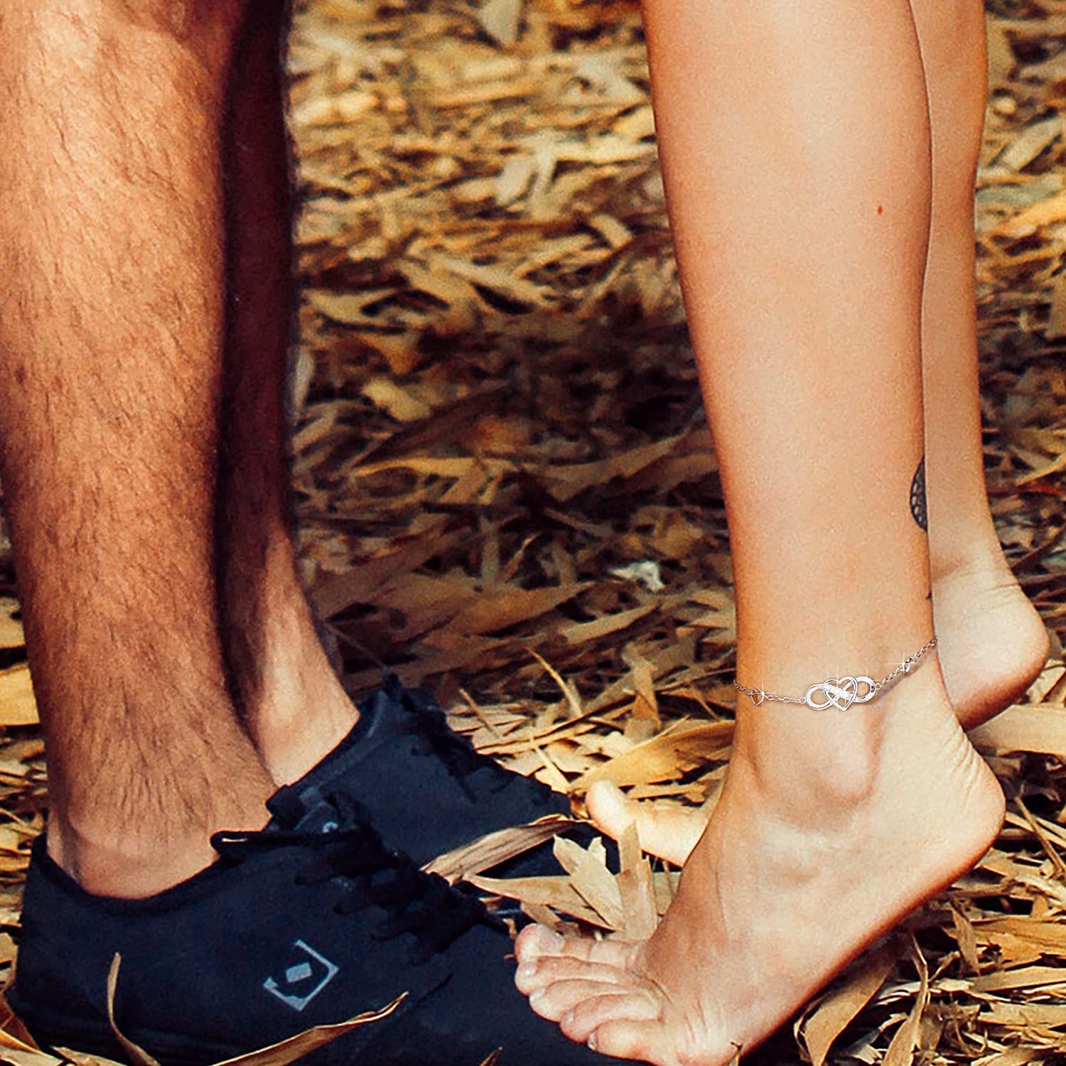 Tobillera de plata de ley 925 para mujer, pulsera de tobillo con corazón infinito, chapado en oro blanco, pulsera grande ajustable, regalo para mujer y esposa, Plata Esterlina, Circonita 6