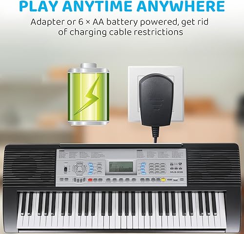 Miniatura 3 de LIFERUN Piano de teclado de 61 teclas, juego de teclado de piano digital con soporte, taburete, micrófono, fuente de alimentación doble, altavoces