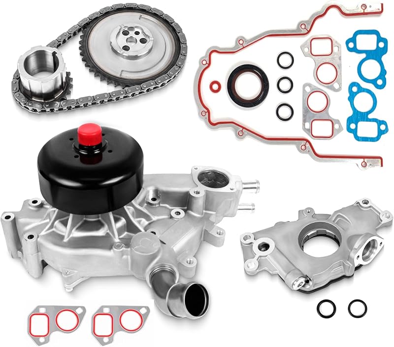 Kit de corrente de distribuição WANGSHENG com bomba de óleo e bomba d’água AW5087 para Chevrolet, GMC e Cadillac V8 – 6 peças