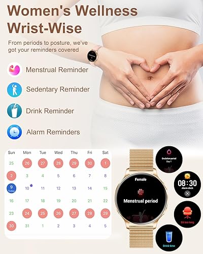 Miniatura 4 de Reloj inteligente para mujer, teléfonos Android, iOS, reloj digital, monitor de sueño, Oro Rosa, Clásico
