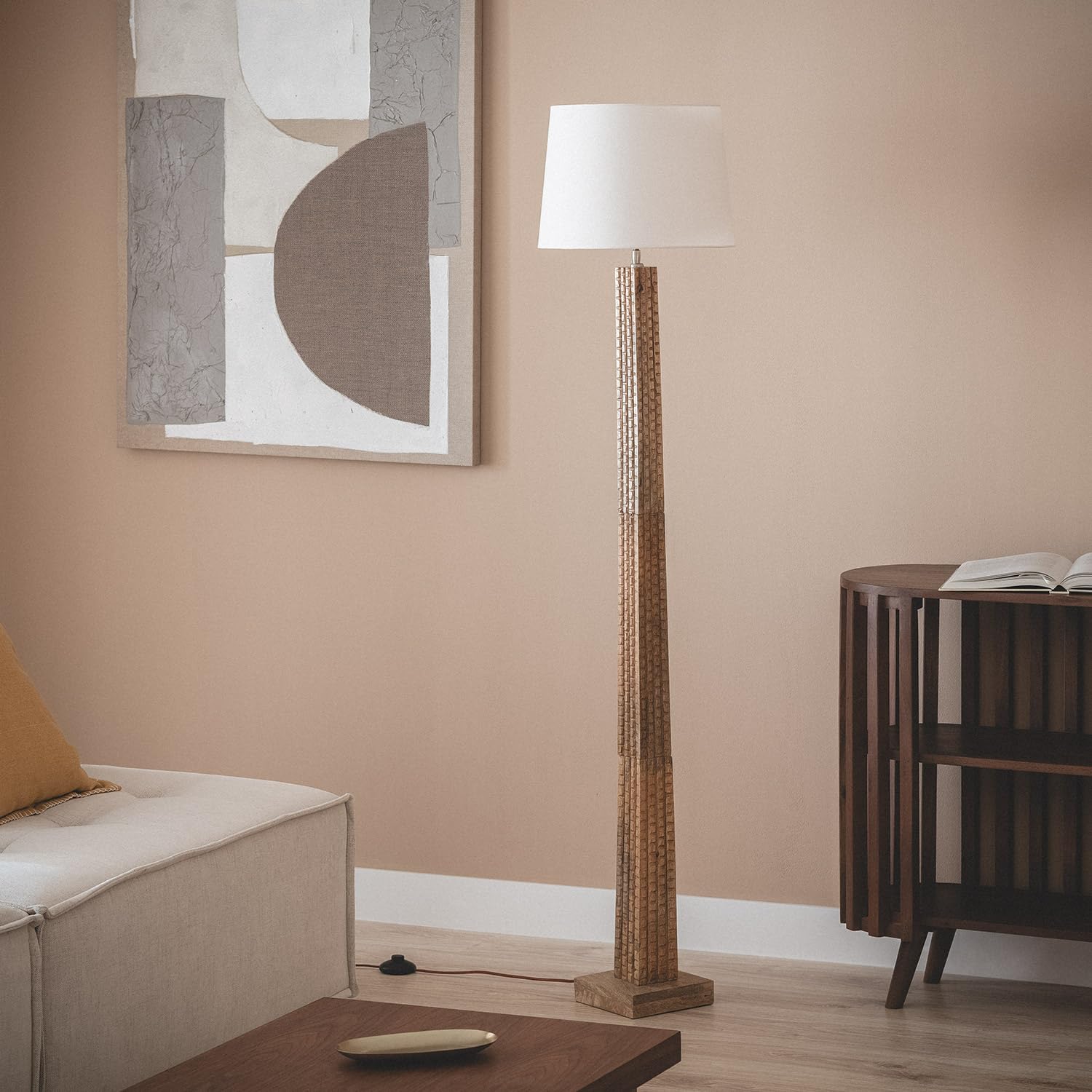 Lámpara de Pie Madera Kyathi Blanco | CasquilloE27