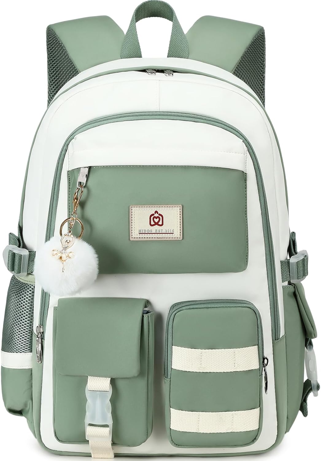 Hidds Laptop Backpack For College Women Elementary Middle High School Bag Teen Girls Bookbag Travel Daypack Backpacks (Green Beige)