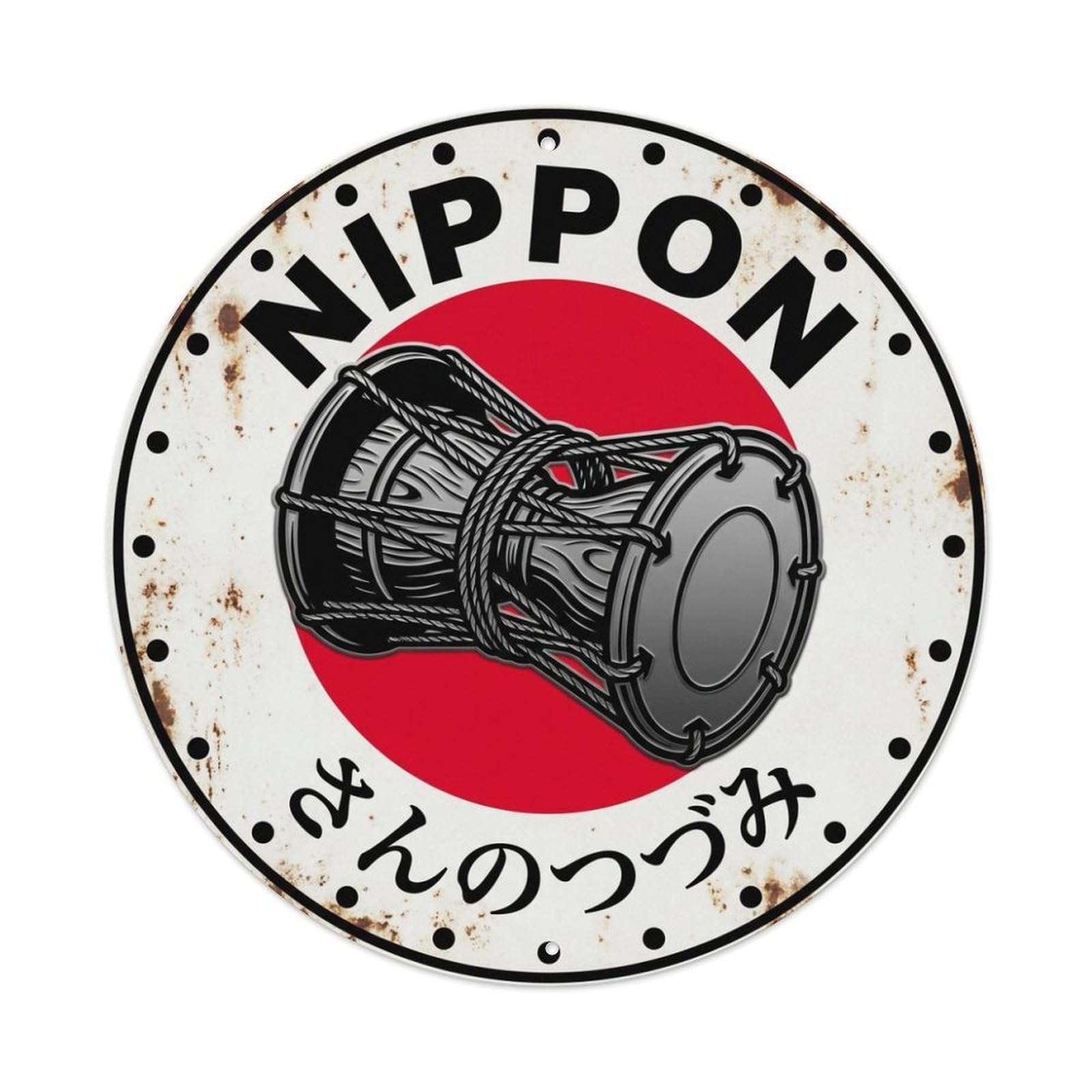 Galvaxio Style San No Tsuzumi Nippon Hand Drum Weathered Metal Tin Sign