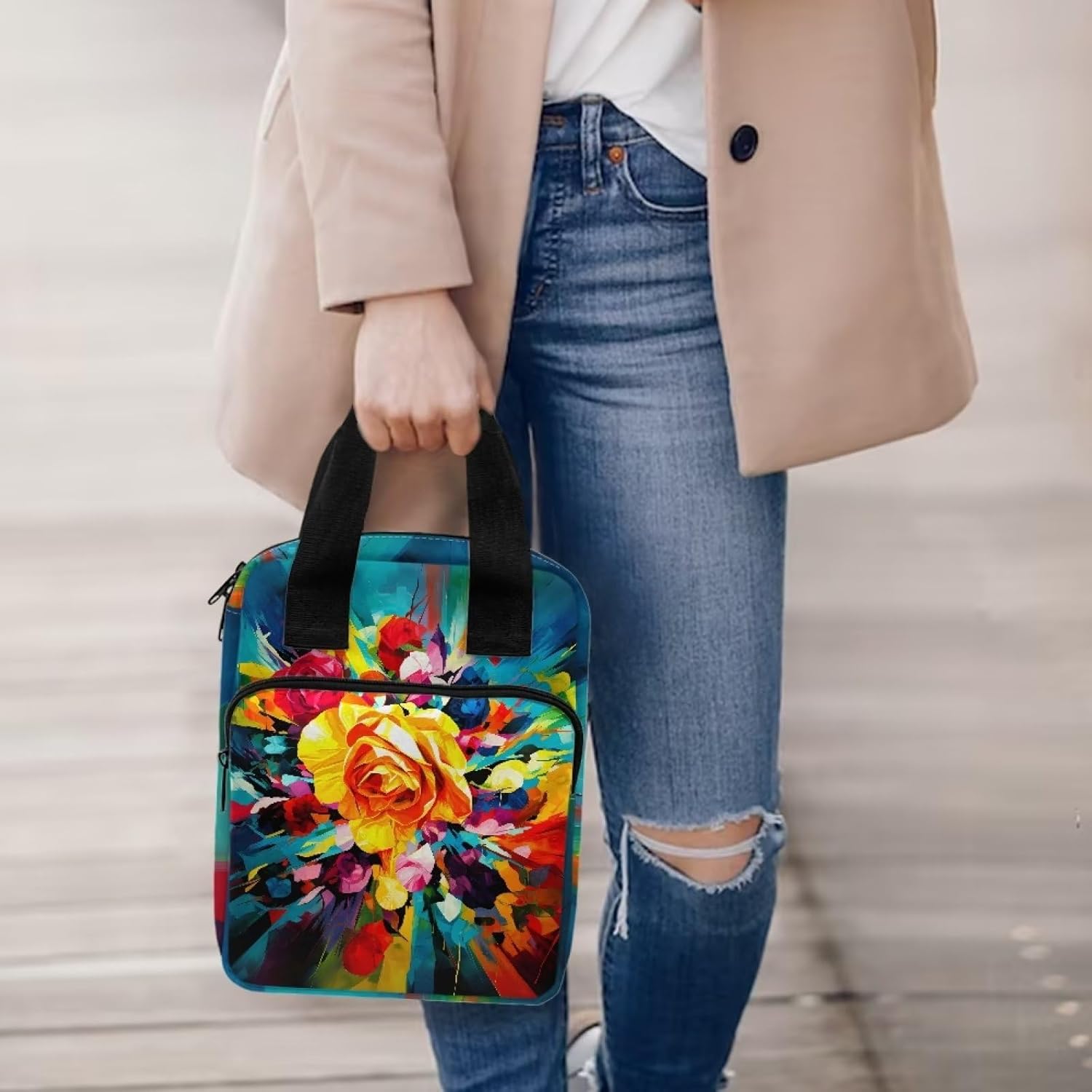 Rose Bible Case for Women Book Protector Case with Zipper Pocket Extra Pocket Scratch Dirty Proof Multi-Pockets Organizer Church Tote