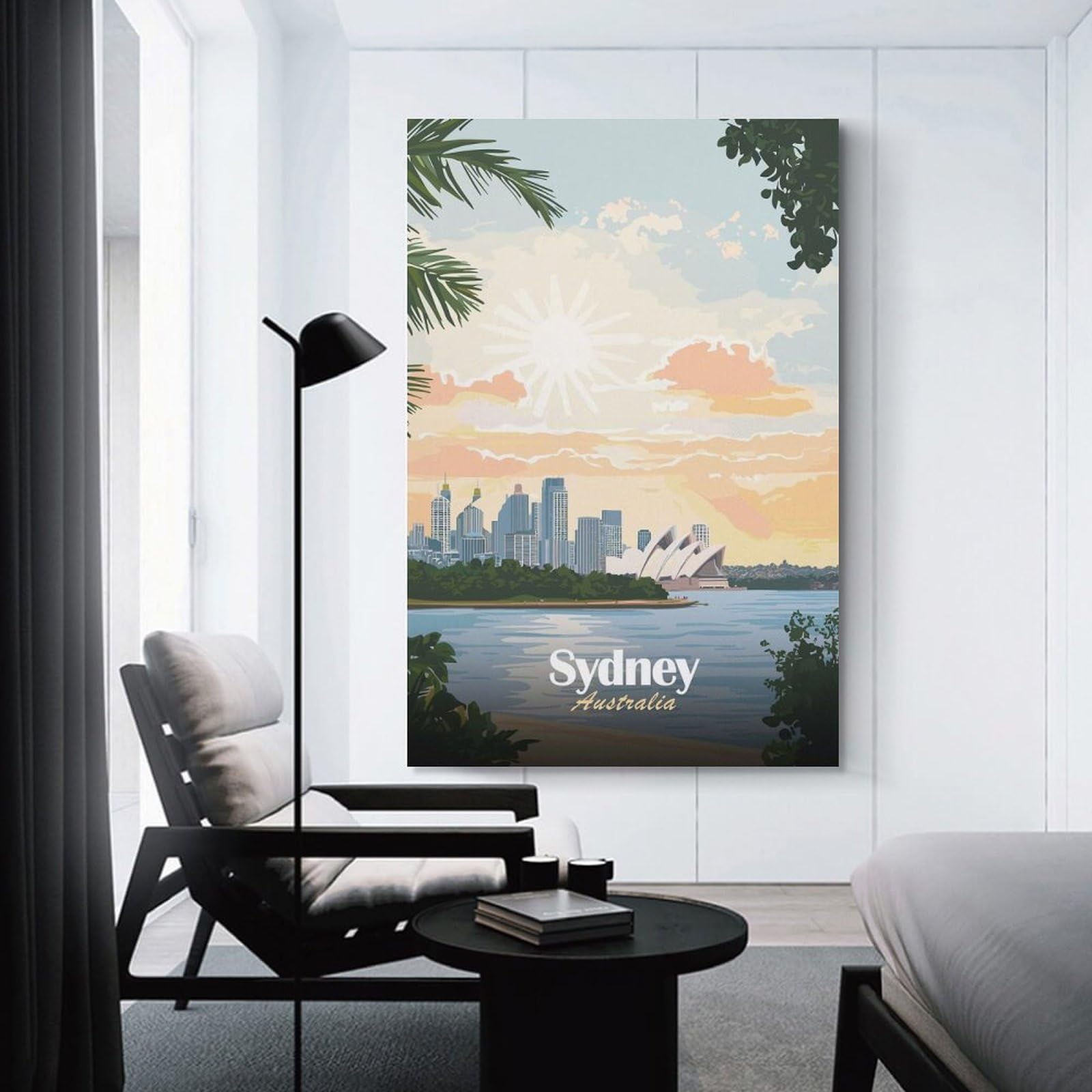 Junmoney Unframe-Style-11 Sydney Opera House Sunset Canvas Wall Decor 24X36inch(60X90cm), For Home Lounge, Bedroom Or Reading Nook, A Home Accent With Warm Character