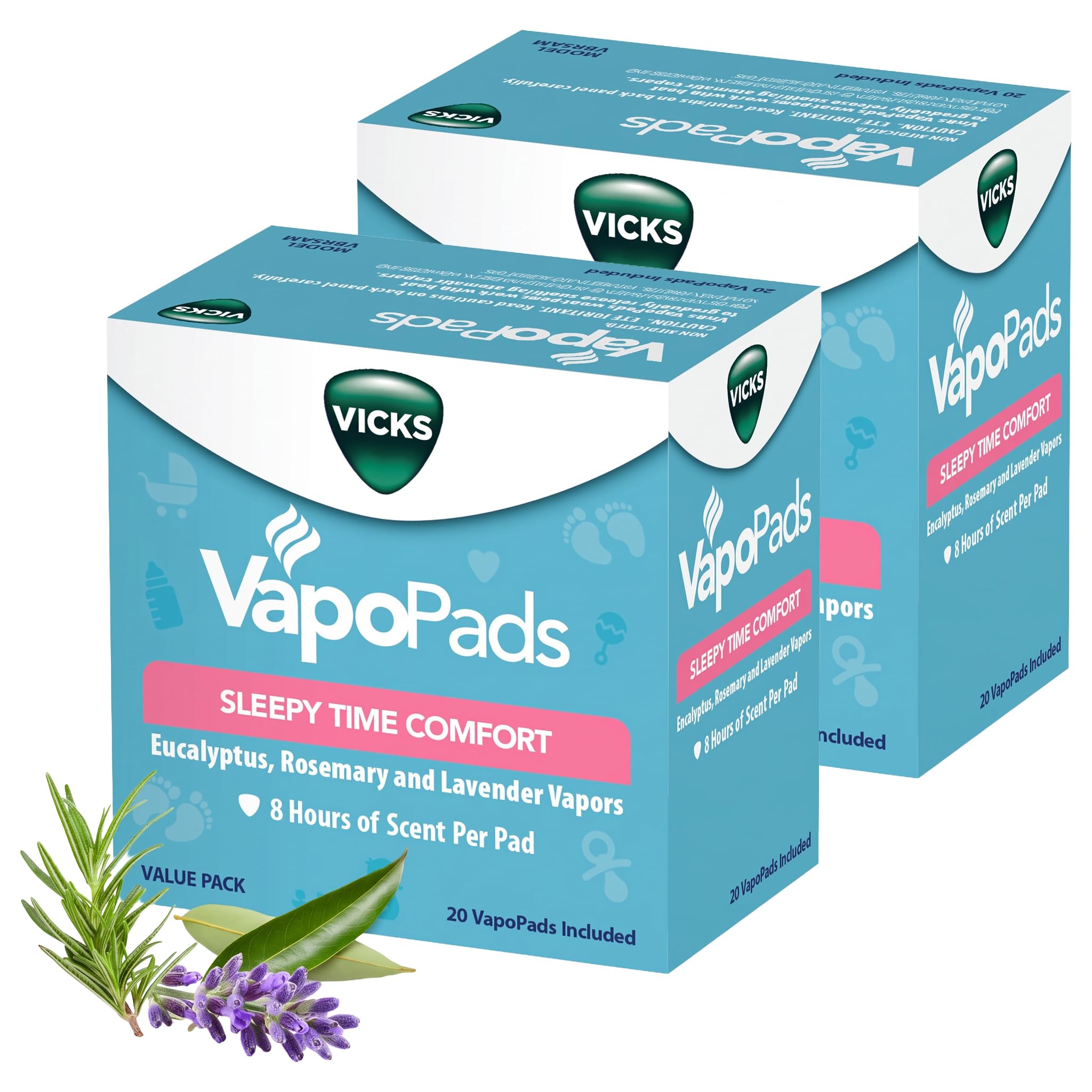 Vicks VapoPads Sleepy Time Comfort - Vapor Pads Refill Humidifiers and Steam Inhalers - Rosemary, Lavender, and Eucalyptus, 40-Pack, Box Color May Vary