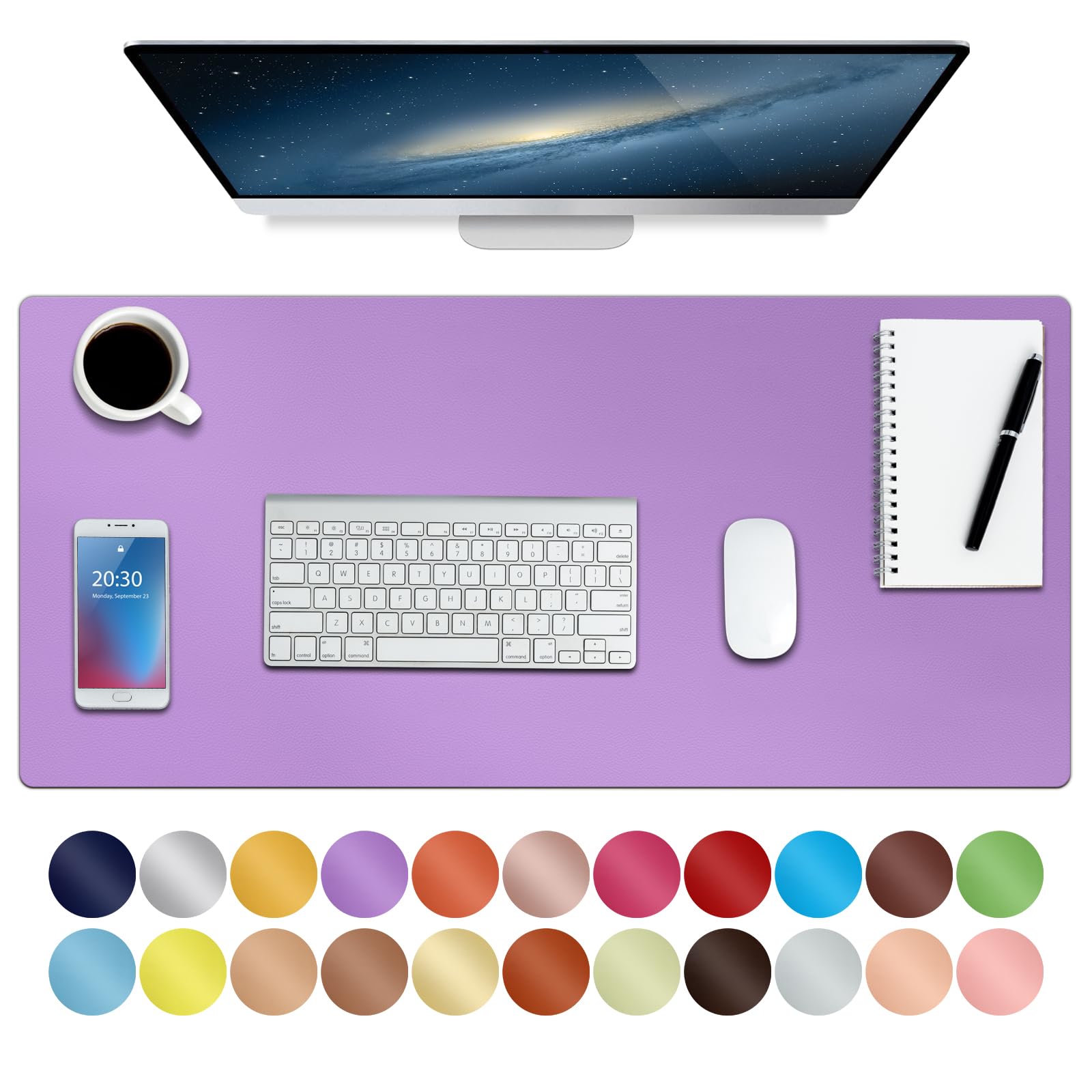 Boutilon Leather Desk Pad 30" x14",Non-Slip Mouse Pad,Office Desk Mat,Waterprooft PU Leather Desk Blotter,Desk Pad Protector,Desk Writing Pad for Home Office Decor (M-Purple)