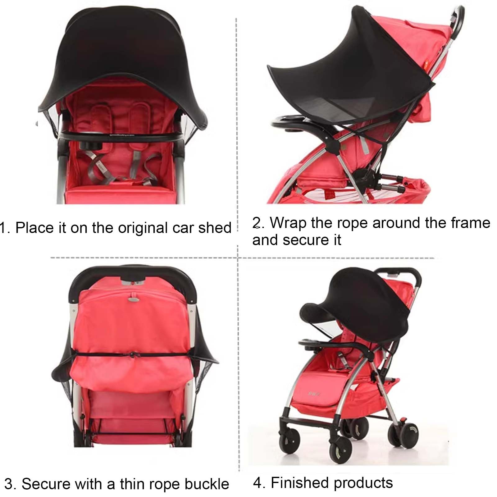 Tenda per Passeggino, Capottina Parasole Passeggino, Telo Parasole per Carrozzina e Passeggino, Parasole per Passeggino, Tenda per Passeggini Protezione Solare per Passeggino, Anti-UV, Nero