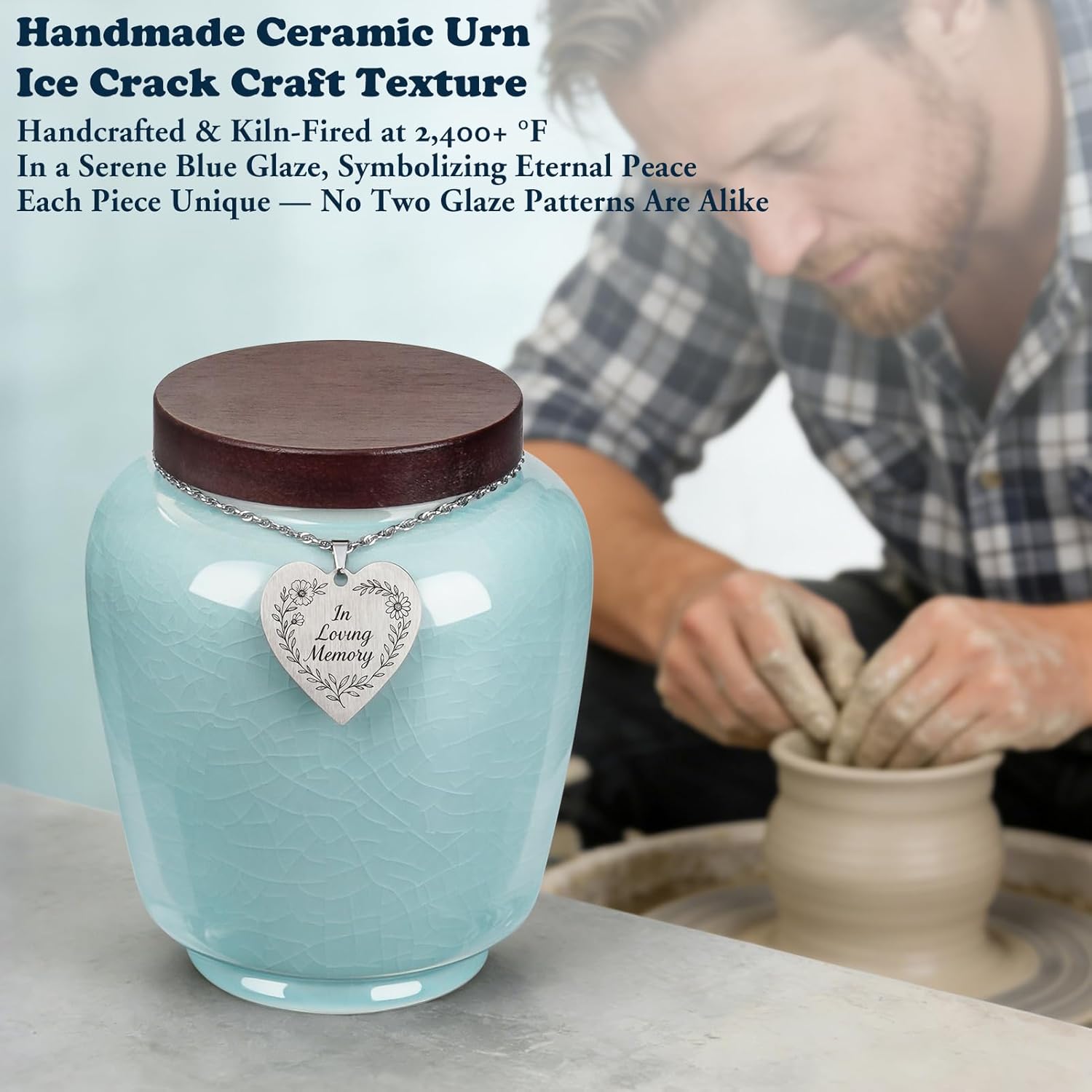 Abooxiu Medium Urns for Human Ashes Cremation Urns Keepsake Urn for Ashes, Ceramic Ice Crack Memorial Decorative Handcrafted Burial Funeral Urns for Adult Male Female Man and Woman - Image 5