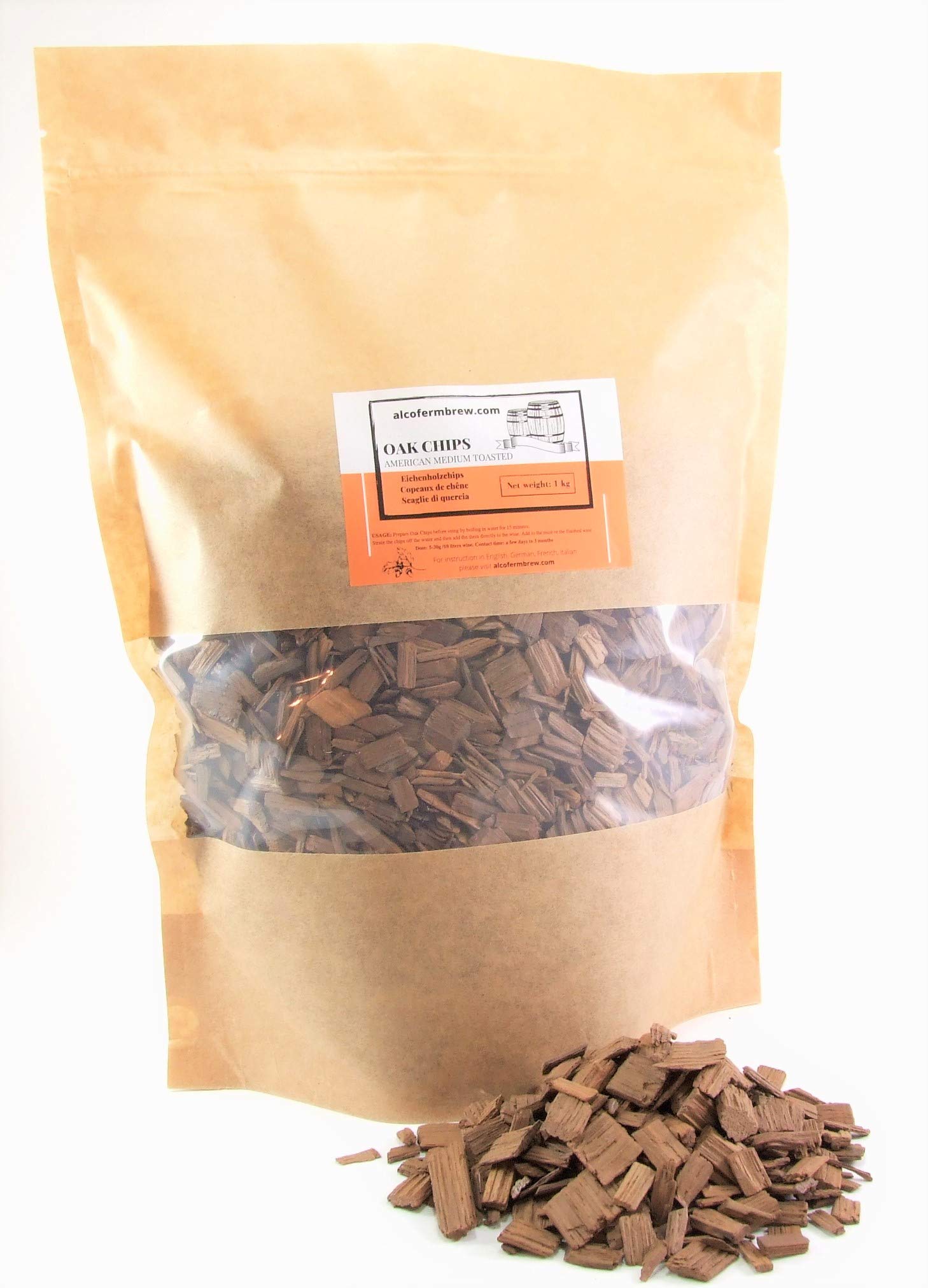 Eichenholzchips Amerikanisch (Medium Toasted) 1kg - Amerikanische Eichenholzchips | Eichenholzspäne | Räucherholz | Eichenholz Chips | Holzspäne | Holzfässer