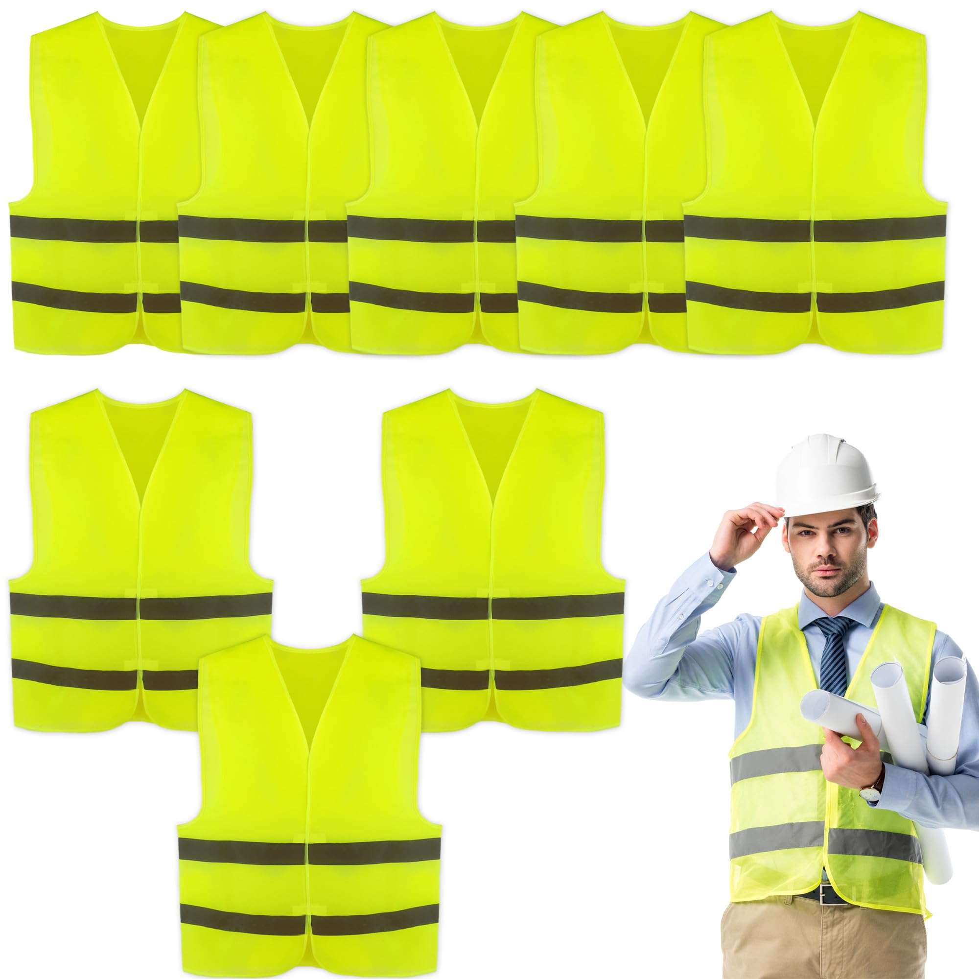 Swakuta 8 Pcs Hi Vis Vests High Visibility Vests Yellow High Vis Bulk Safety Vest with Silver Reflective Stripes for Adults Outdoor Emergency Construction and Traffic Safety Use