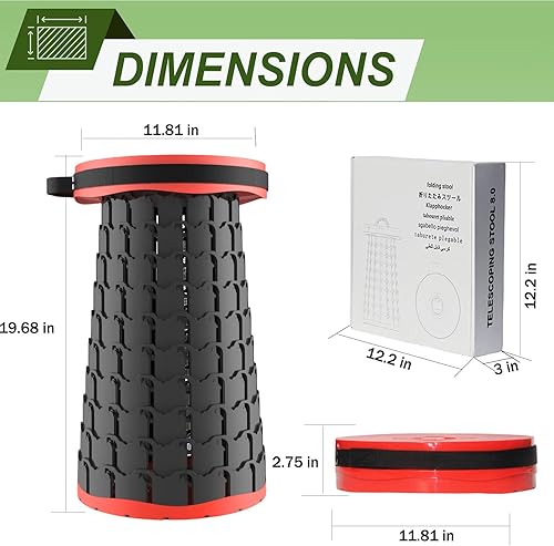 Miniatura 10 de ALEVMOOM Taburete plegable mejorado con cojín, peso máximo de 440 libras, altura ajustable de 17.7 pulgadas, taburete telescópico portátil