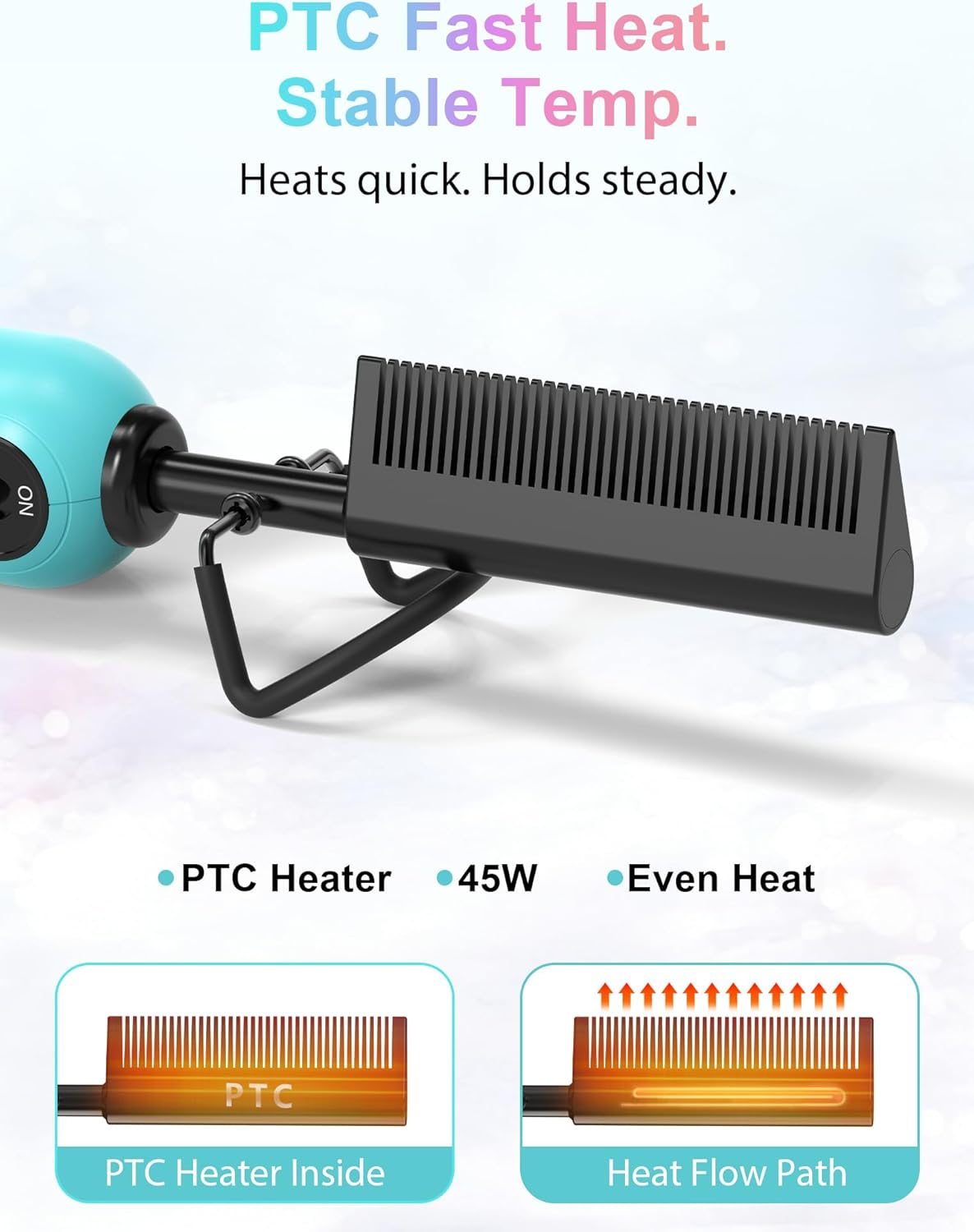 Professional Hot Comb for Wigs & Black Women Hair, 5 Heat Dial 280-450°F Straightening Comb, Dual Voltage 100-240V, Gifts for Women