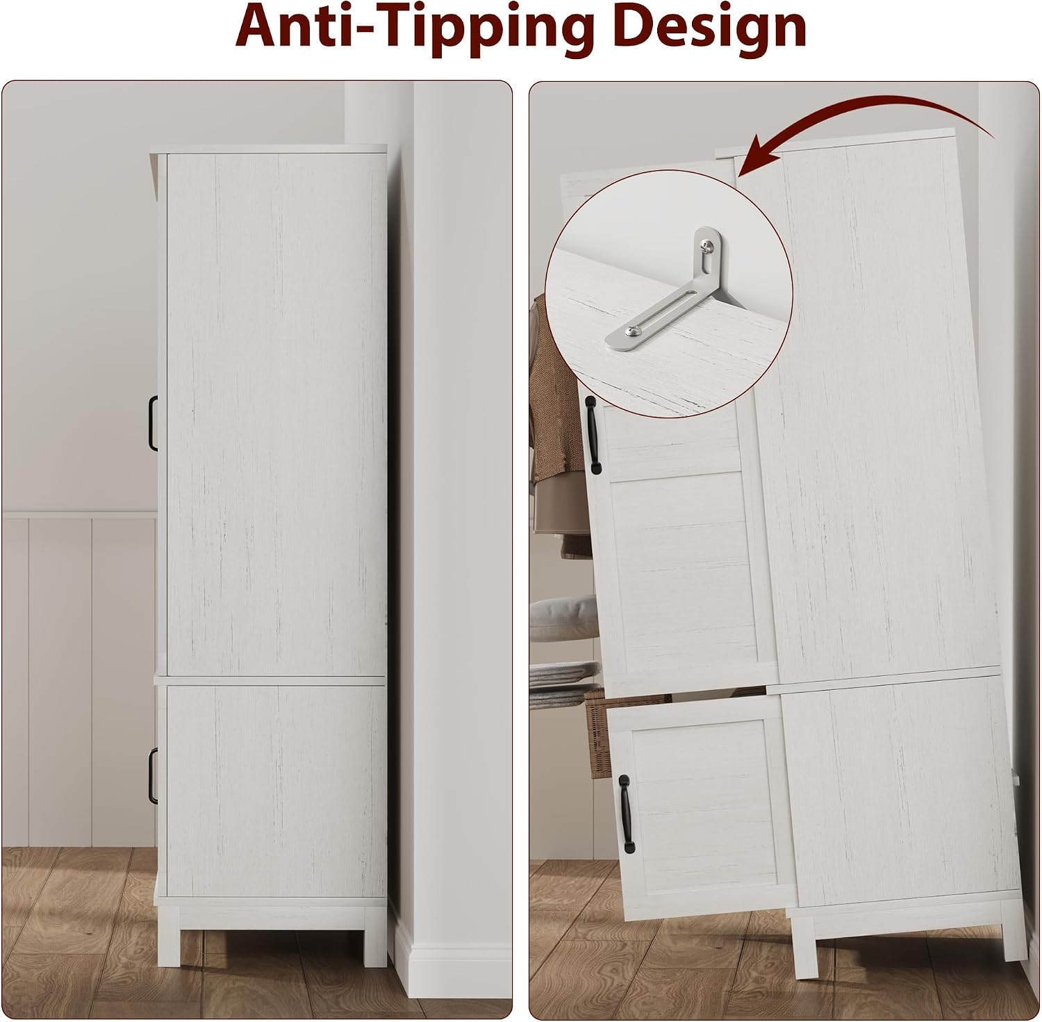 GarveeHome Armoire Wardrobe Closet with 4 Doors, 72 in Wooden Wardrobe Cabinet with Hanging Rod, Freestanding Tall Clothing Armoire Storage Cabinet with Adjustable Shelves for Bedroom, Rustic White