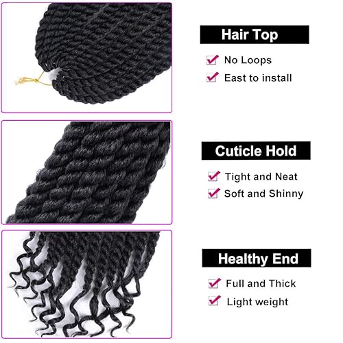 Miniatura 3 de Trenzas de ganchillo senegalés de 12 pulgadas para mujeres negras, paquete de 6 unidades de cabello de ganchillo con extremos rizados 1B#