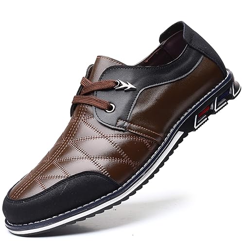 COSIDRAM Mens Casual Shoes Sneakers Lace up Loafers Comfort Fashion Walking Flat Formal Mocassins Business Office Dress - 8.5 UK - A Brown
